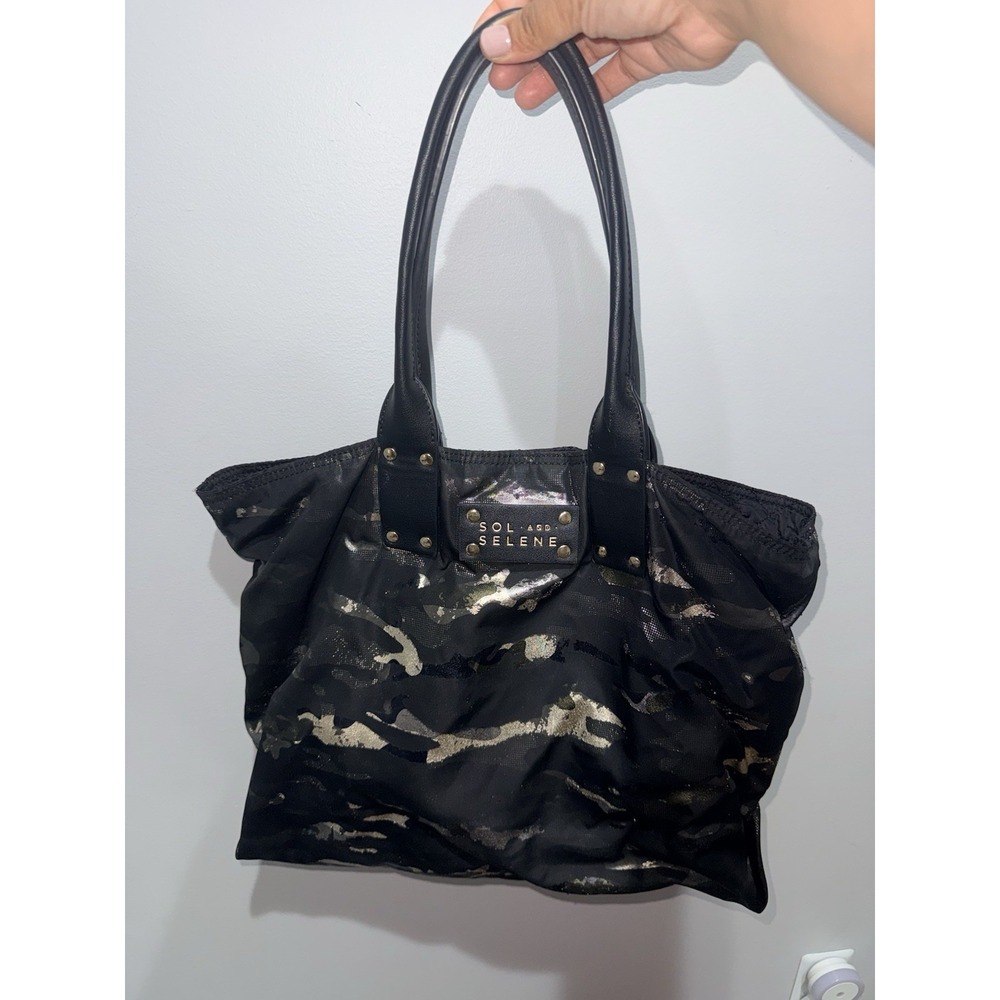 Sol And Selene It Girl Camo Tote Reversible Metallic Black Gold E